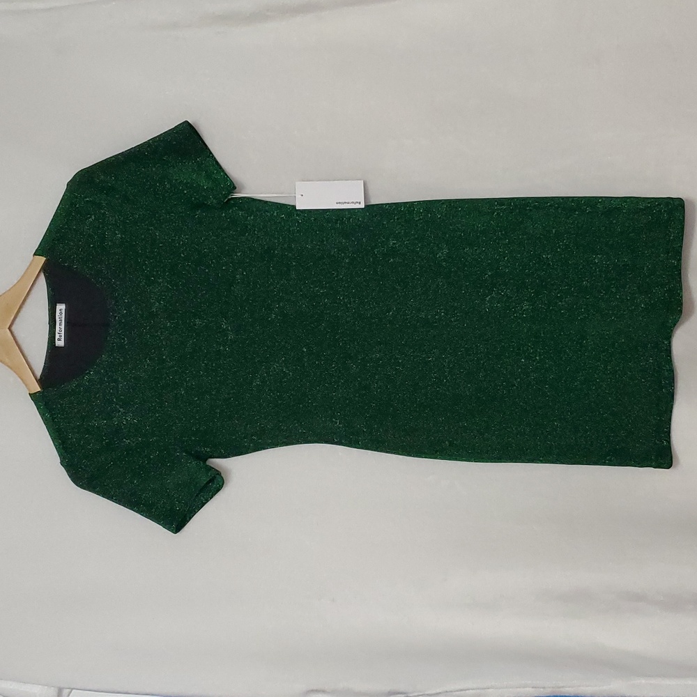 NWT REFORMATION Anima Green Festive Sparle Dress Size M